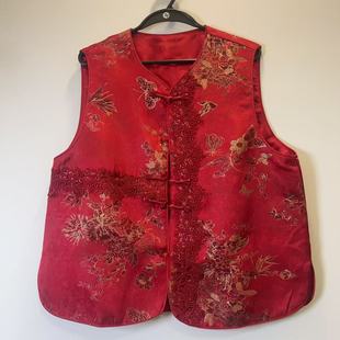 2026春季新款中国风重工钉珠刺绣马甲女红色盘扣提花国风坎肩马夹