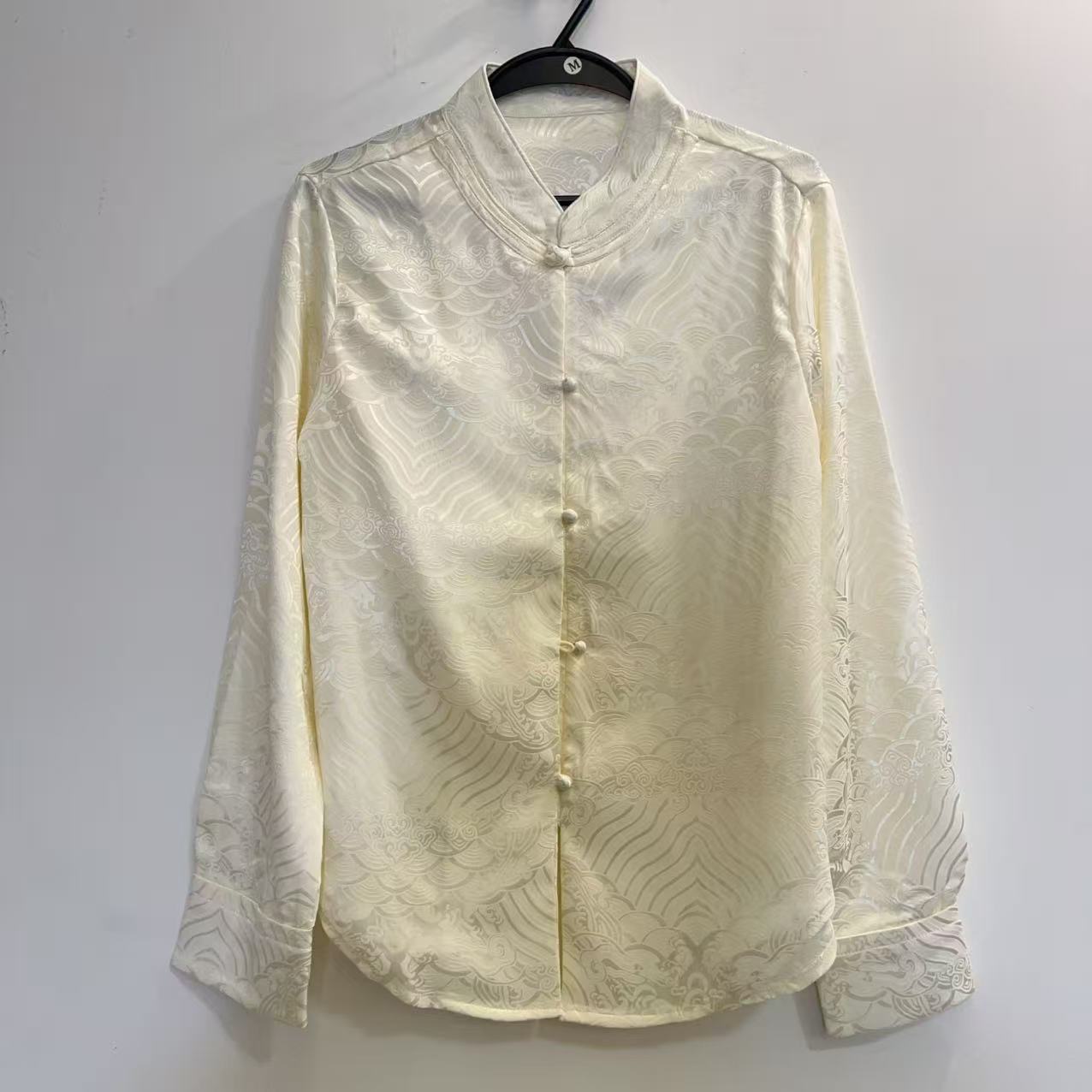 中式国风立领盘扣提花衬衫