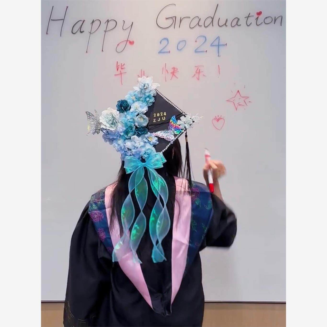 学士帽装饰毕业帽自制簪花diy手工硕博士帽定制成品仿真花材料包