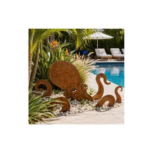 跨境Rust Patina Giant Squid Garden Sculpture巨型鱿鱼花园雕塑