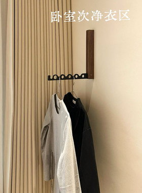 挂衣架卧室门後不占空间免打孔摺叠晾衣架实木入户次净衣挂帽架