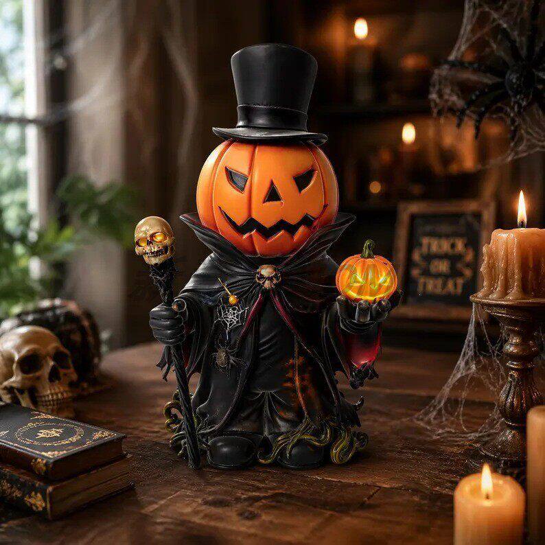 跨境新品cary pumpkin lantern万圣节树脂恐怖南瓜桌面艺术摆件