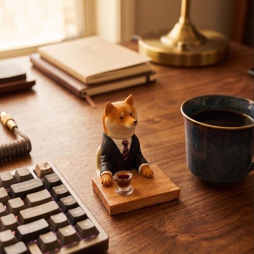 跨境加班狗打工柴犬喝咖
