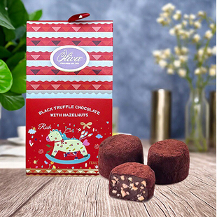 意大利原装 80g 进口零食OLIVA欧莉松露形榛子黑巧克力幸运小马盒装