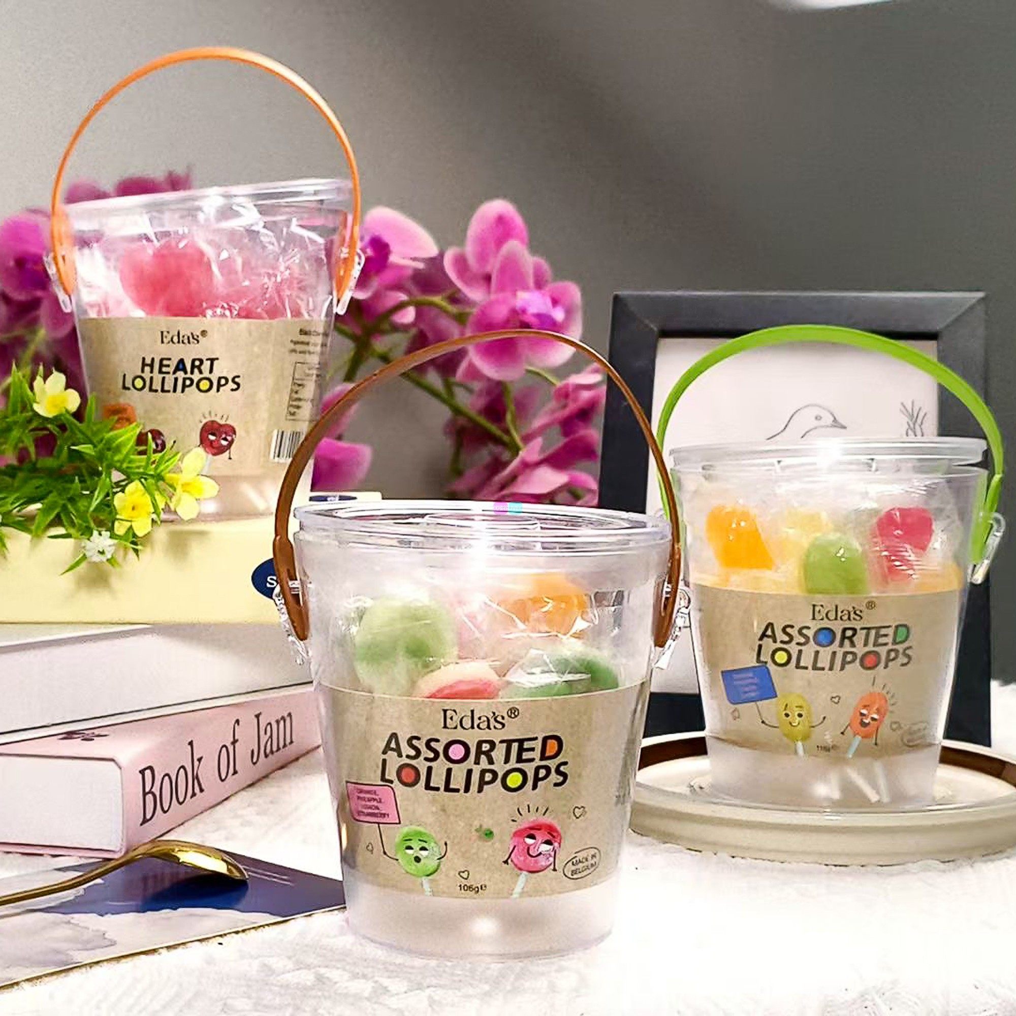 比利时进口糖果零食Edas艾达的世界心形樱桃味什锦味棒棒糖小桶装