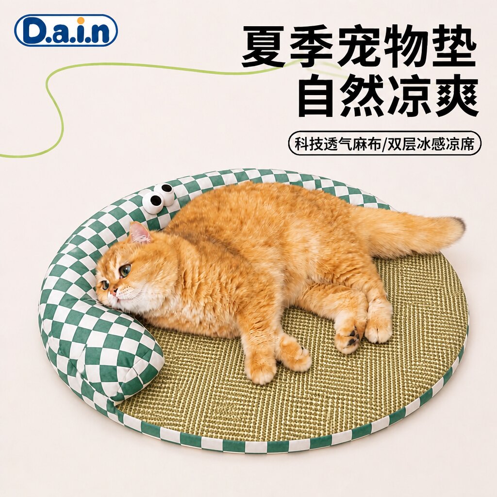 猫咪冰垫圆形猫窝宠物垫夏季降温猫咪床透气凉窝可拆洗凉席垫子