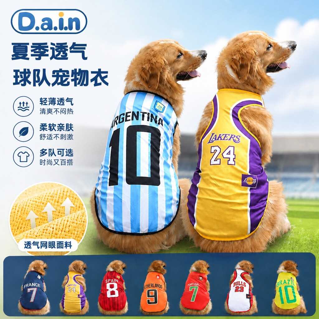 宠物狗狗凉凉衣大中小型犬背心世界杯篮足球用品衣服防晒夏季薄款