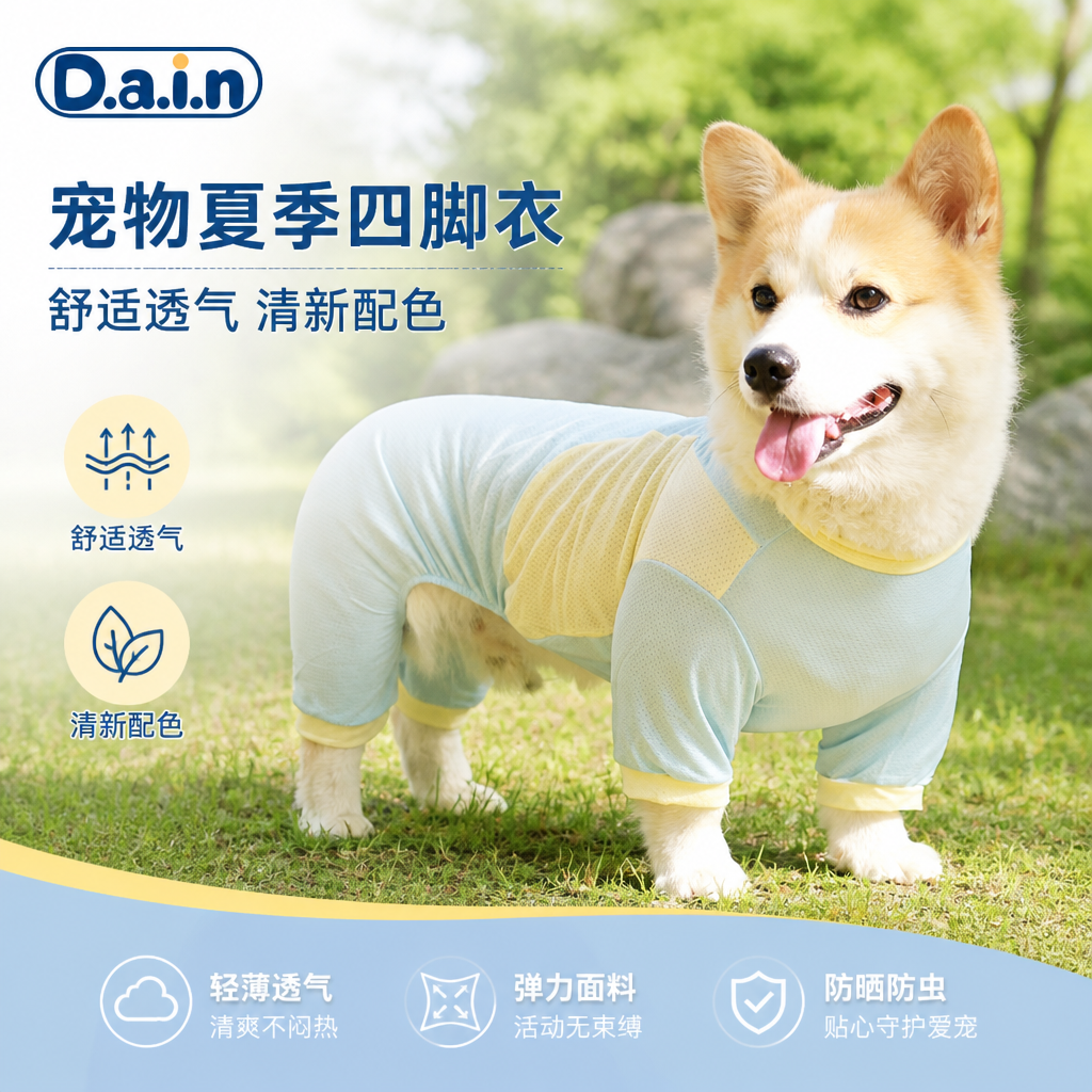狗狗凉凉衣柯基柴犬夏季薄款防晒防掉毛防脏衣服居家服宠物四脚衣