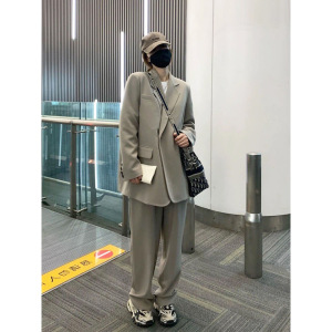 2023秋装新款大码女装西装套装胖mm休闲西服外套显瘦阔腿裤两件套