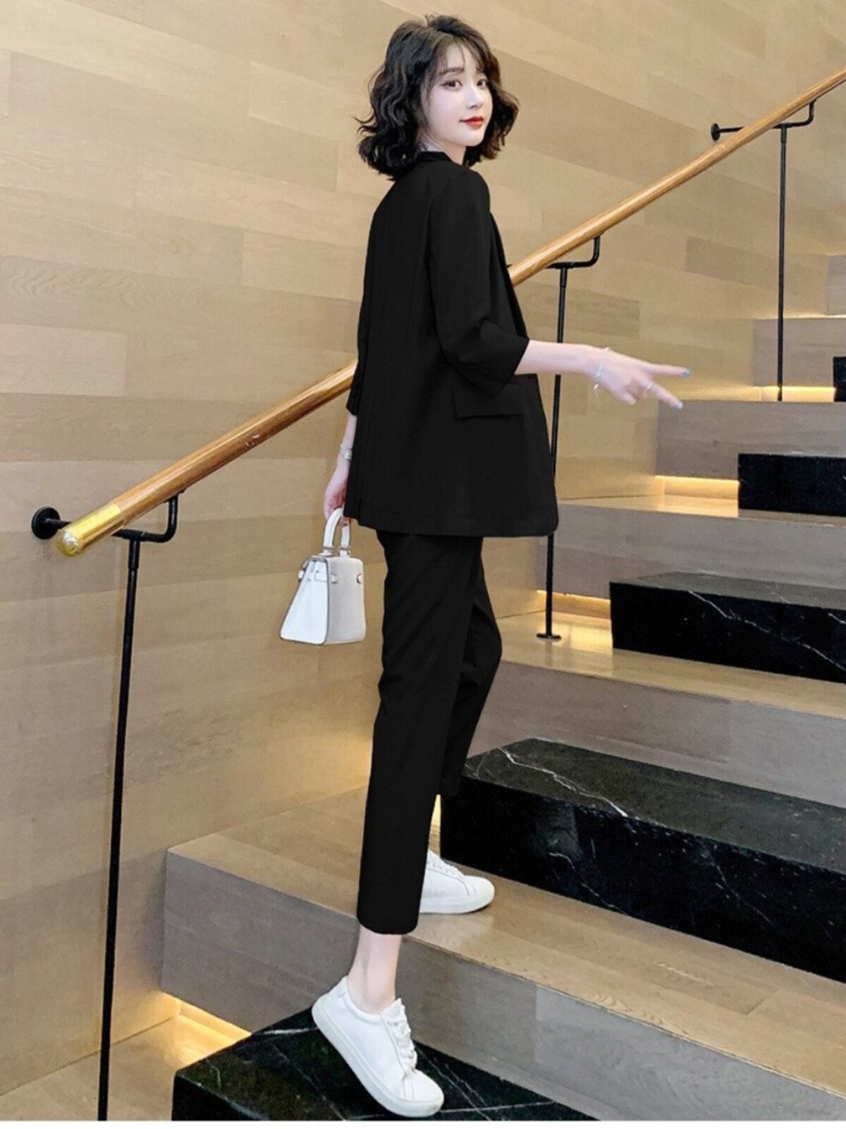 대형 정장 재킷 여성 2024 여름 얇은 패션 정장 지방 MM 비즈니스 정장 작은 다리 바지 투피스 세트