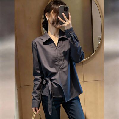 潮牌简约百搭独特漂亮好看上衣女新款法式设计感小众时尚气质长袖