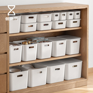 懒角落桌面收纳盒带盖子厨房衣服杂物化妆品塑料整理箱储物置物筐