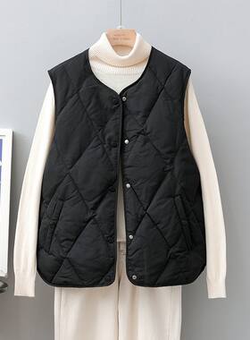 2024新款秋冬轻薄棉服女马甲圆领内穿无领轻便背心薄款菱格马夹潮