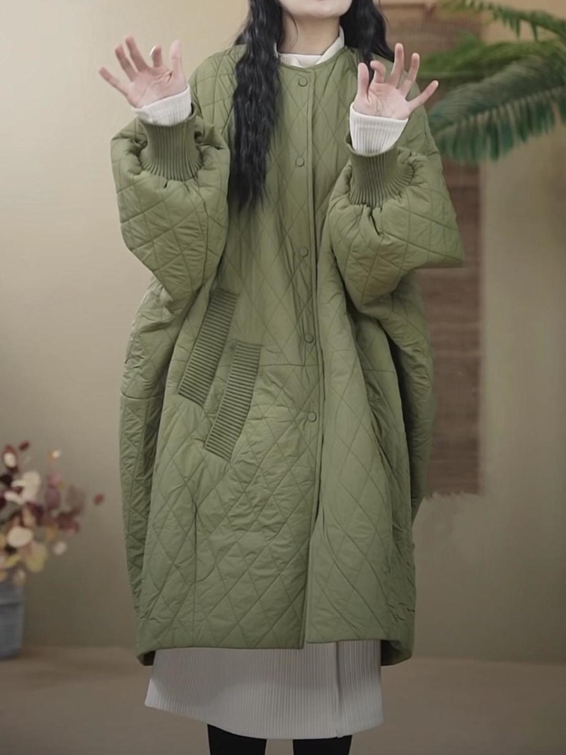 棉服外套大码菱形格风衣