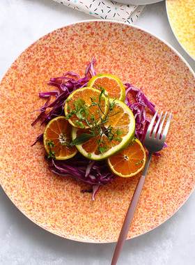 牛排盘个性平盘西餐餐盘沙拉盘大意面盘家用菜盘圆形陶瓷橙色盘子