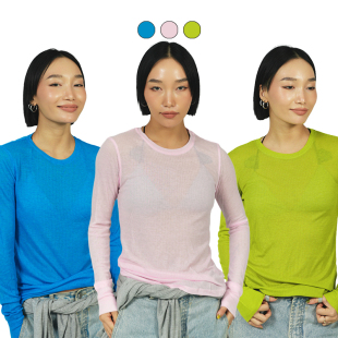 王润SOHANA2024秋季经典显瘦宽松天丝羊毛坑条长袖打底百搭叠穿T