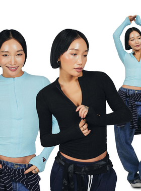 王润SOHANA2025升级保暖绒毛秋冬拉链修身螺纹辣妹弹力显瘦长袖