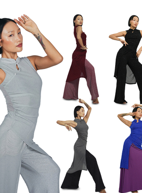 王润原创SOHANA2025无袖改良旗袍质感弹力闪亮演出舞台网纱开叉裙