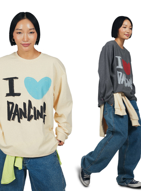王润原创SOHANA复古I Love Dancing休闲宽松百搭长袖显瘦T恤