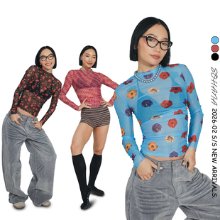 网纱设计辣妹y2k打底修身 T恤 上新春美花开长袖 王润SOHANA2026春季