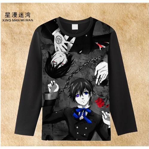 2025新款春秋黑执事长袖黑色T恤衫塞巴斯蒂安夏尔动漫长袖T恤男女