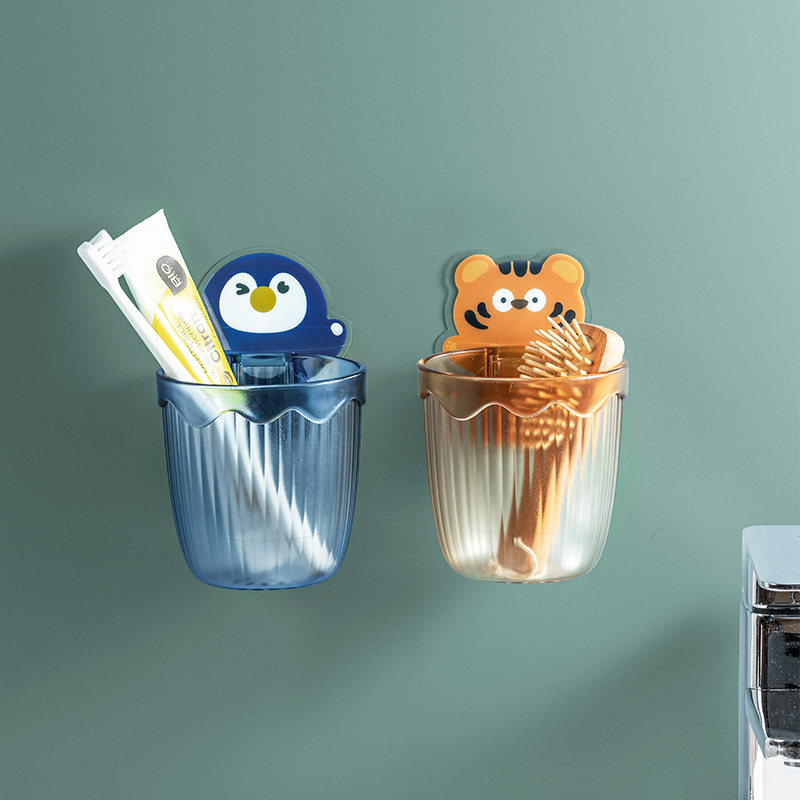 可爱沥水杯置物架免打孔粘贴墙上壁挂式卫生间牙刷牙杯梳子收纳架