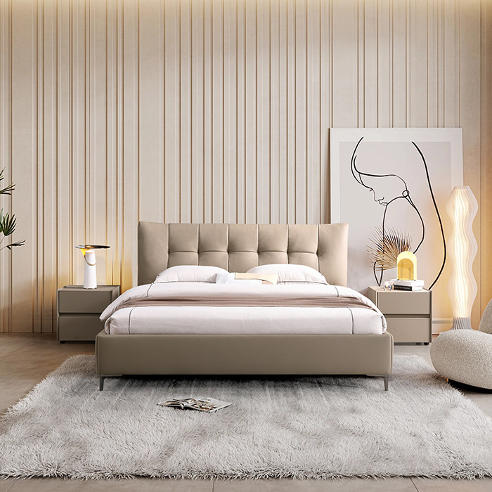 华鹤ailati系列现代简约风格皮艺实木床1.8m大床hyl-tc575