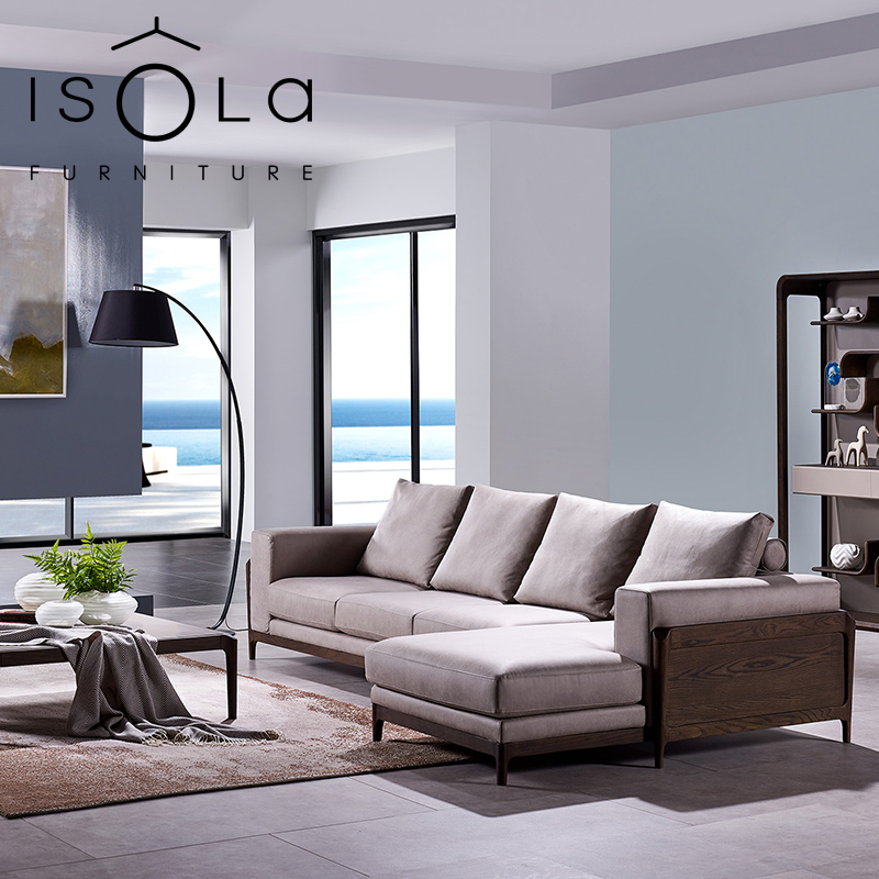 简约现代意式风实木客厅转角沙发