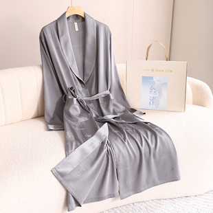 中秋节礼盒装睡袍男冰丝长袖春秋季新款浴袍彷真丝绸送男友送爸爸