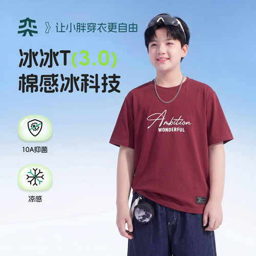 【冰冰T3.0】奕时代大码男童t恤夏季中大童宽松短袖胖童上衣轻薄