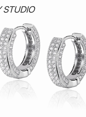 欧美满钻耳环男生潮流ins潮双排钻耳饰王嘉尔同款高级感耳圈耳钉