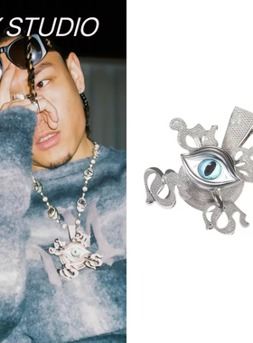 欧美嘻哈潮流街头个性macovaseas同款荷鲁斯之眼旋转吊坠古巴项链