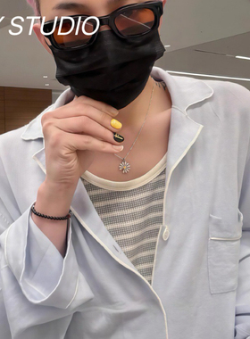 嘻哈GD权志龙同款爆闪雏菊点钻吊坠潮男小碎花锆石设计感项链女