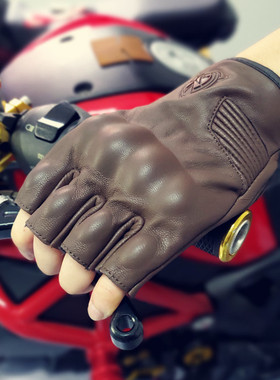 antman union蚁人复古真皮摩托车骑行半指男半指真皮骑士哈雷手套