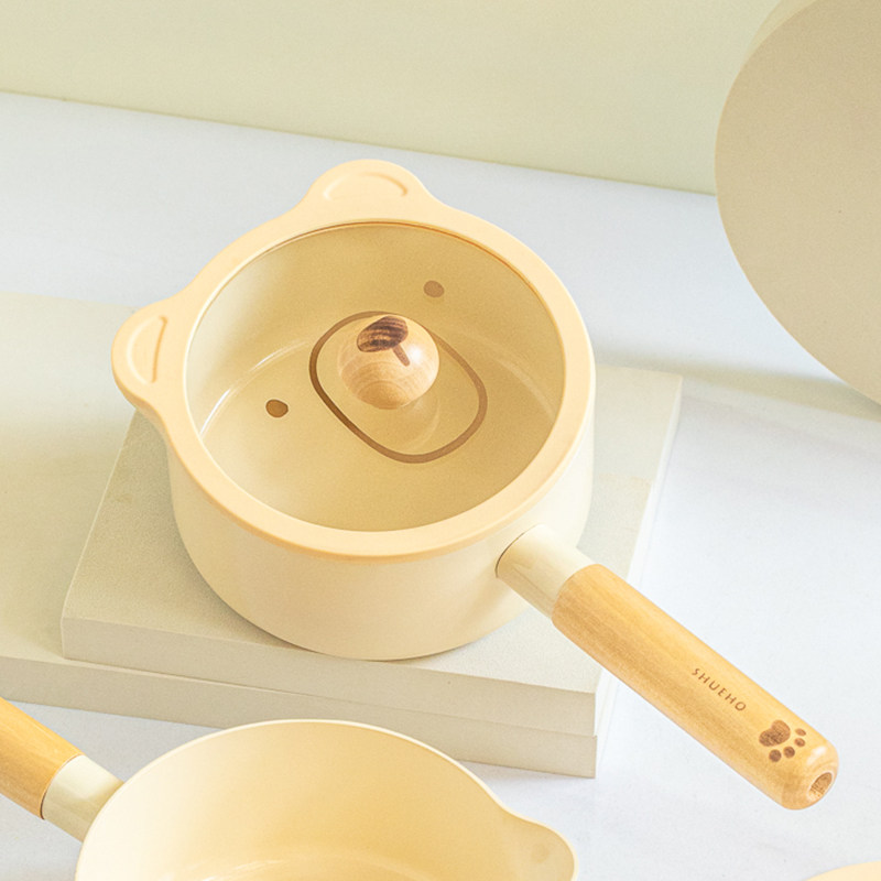 可小熊陶瓷小奶锅宝宝婴儿牛奶辅食锅专用煎煮不粘泡面锅