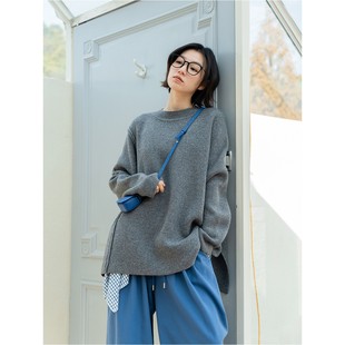 鹿与飞鸟 结构感oversize慵懒松弛感灰毛衣5759 26°晴