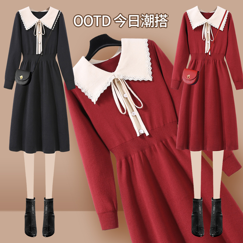 红色连衣裙秋冬本命年女装新年战袍过年衣服毛衣裙惊艳裙子高级感