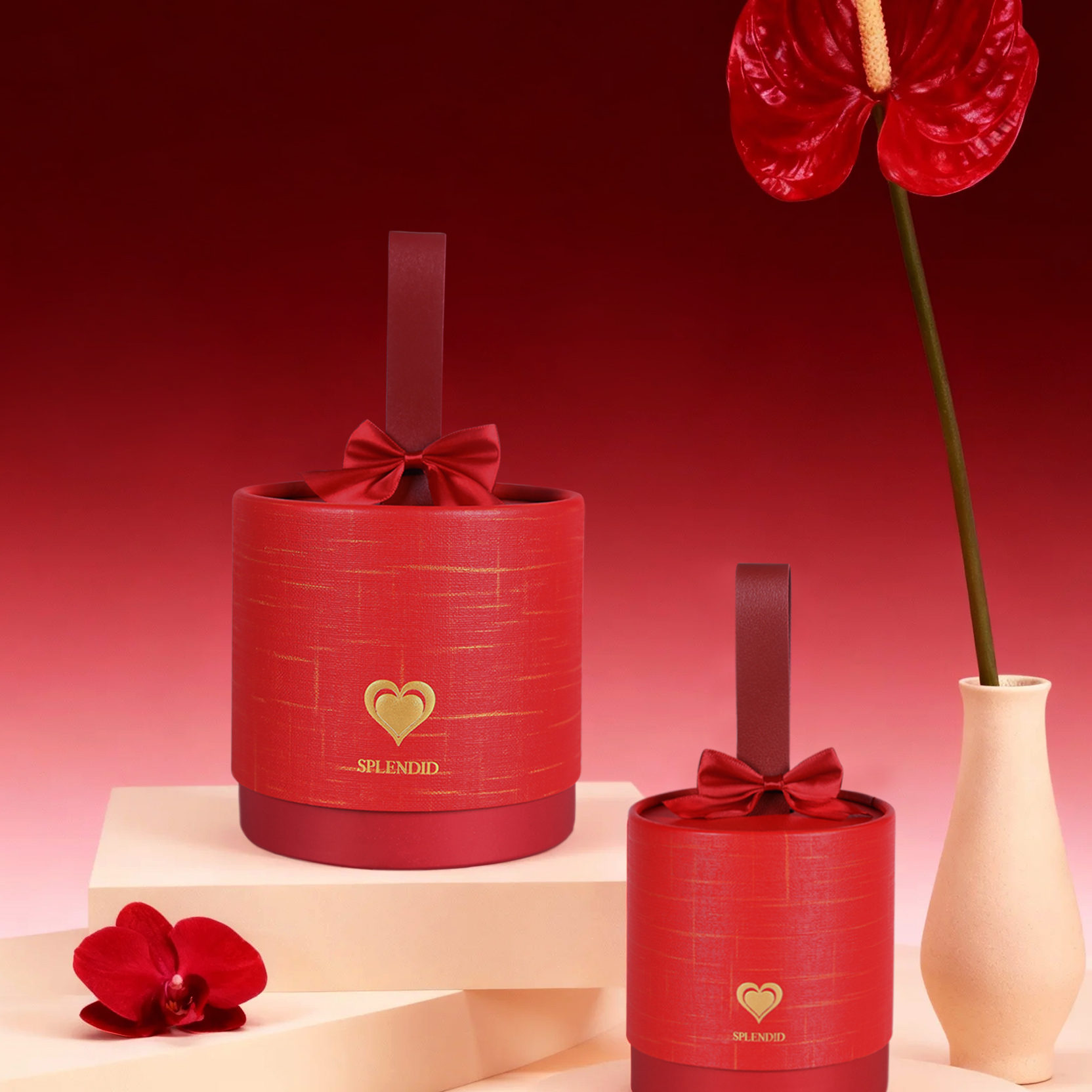 红色蝴蝶结手提式结婚伴手礼盒