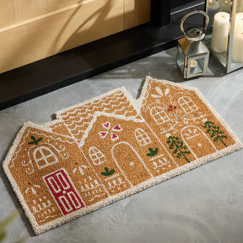 印度进口姜饼屋造型除尘蹭土脚垫