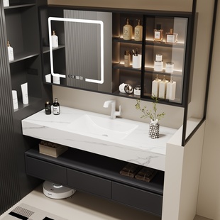 酒店风浴室柜岩板无缝一体盆洗漱台洗手池台盆洗脸盆柜组合卫浴柜