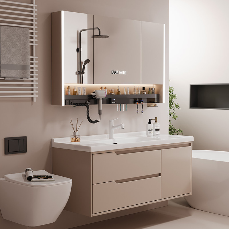 奶油风浴室柜组合陶瓷一体盆简约洗手池洗脸盆柜组合2025新款家用