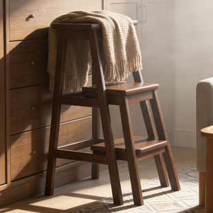 实木梯凳家用多功能登高凳厨房凳子梯子两用折叠凳梯子三步梯凳子