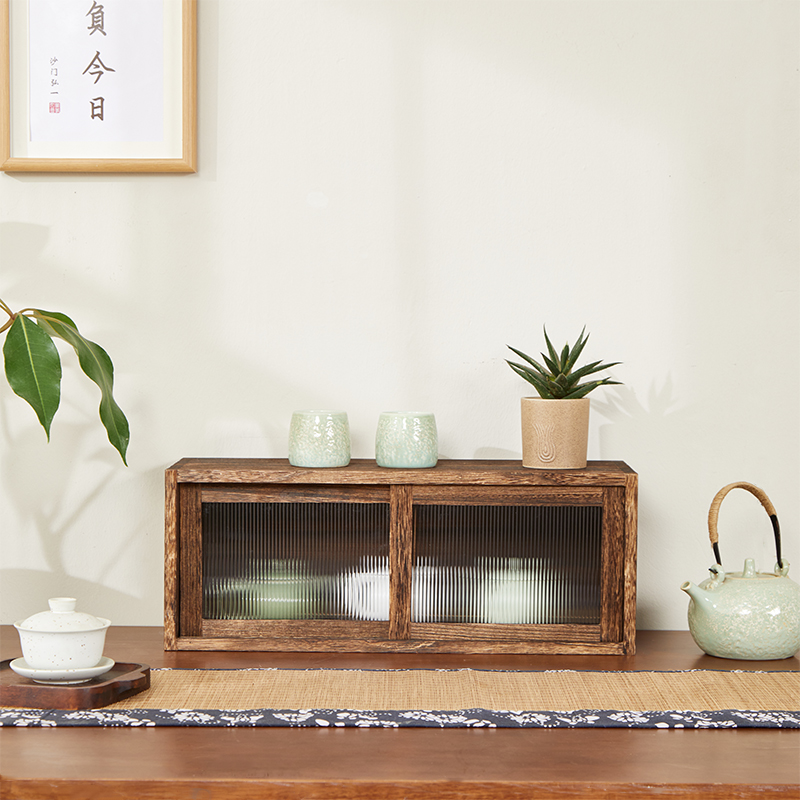 收纳盒杯子实木桌面收纳柜