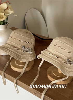儿童草帽夏季透气洋气蝴蝶结系带遮阳帽子女宝宝夏天出游防晒帽潮