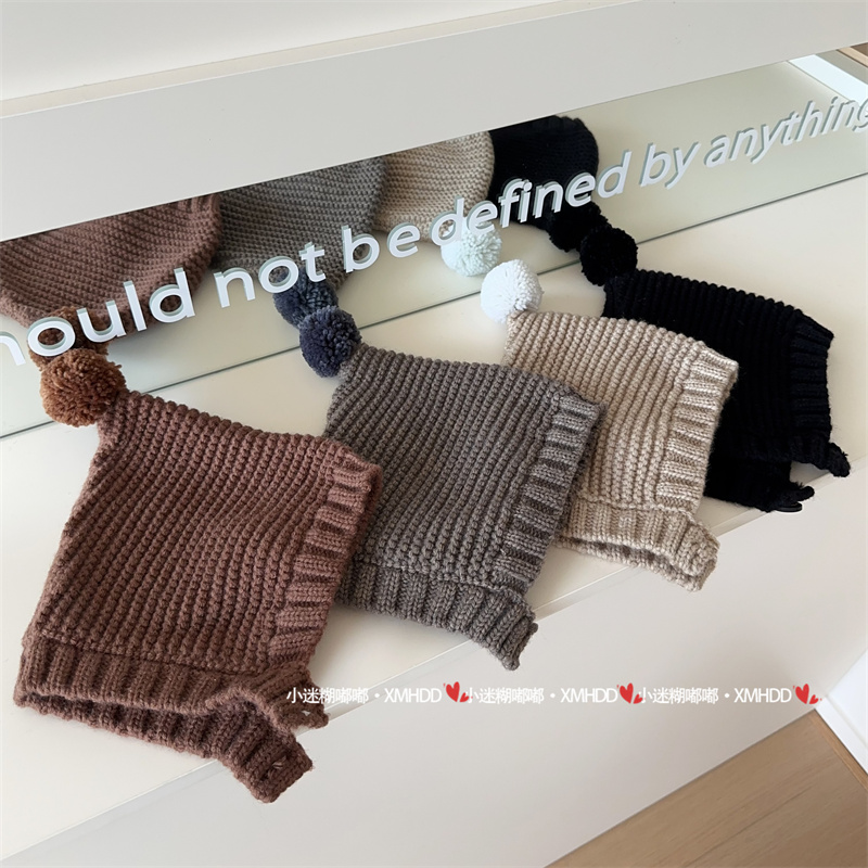 儿童帽子秋冬款婴儿可爱球球针织帽男女宝宝护耳系带毛线保暖帽子