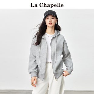 拉夏贝尔/La Chapelle连帽卫衣外套女春秋新款宽松休闲拉链开衫