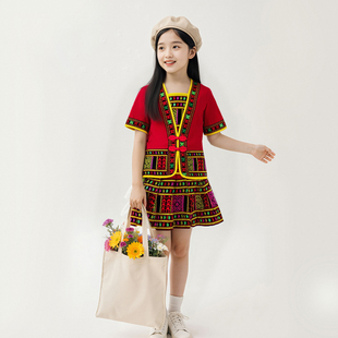 2025春夏季海南黎族服装新款百褶裙黎族男女童装黎锦服饰少数民族