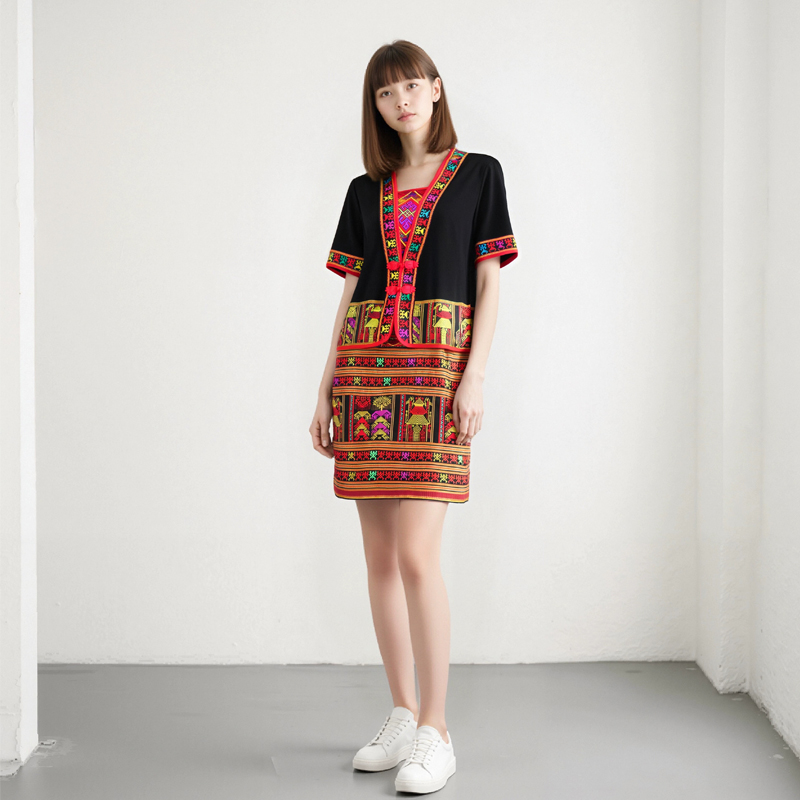 海南黎族服装新款长裙套装黎锦服饰哈杞方言润赛方言美孚方言