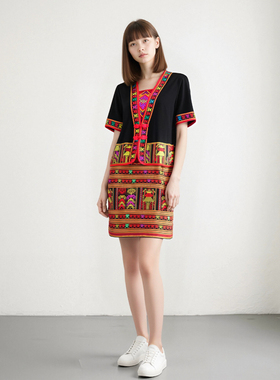 海南黎族服装新款长裙套装黎锦服饰哈杞方言润赛方言美孚方言