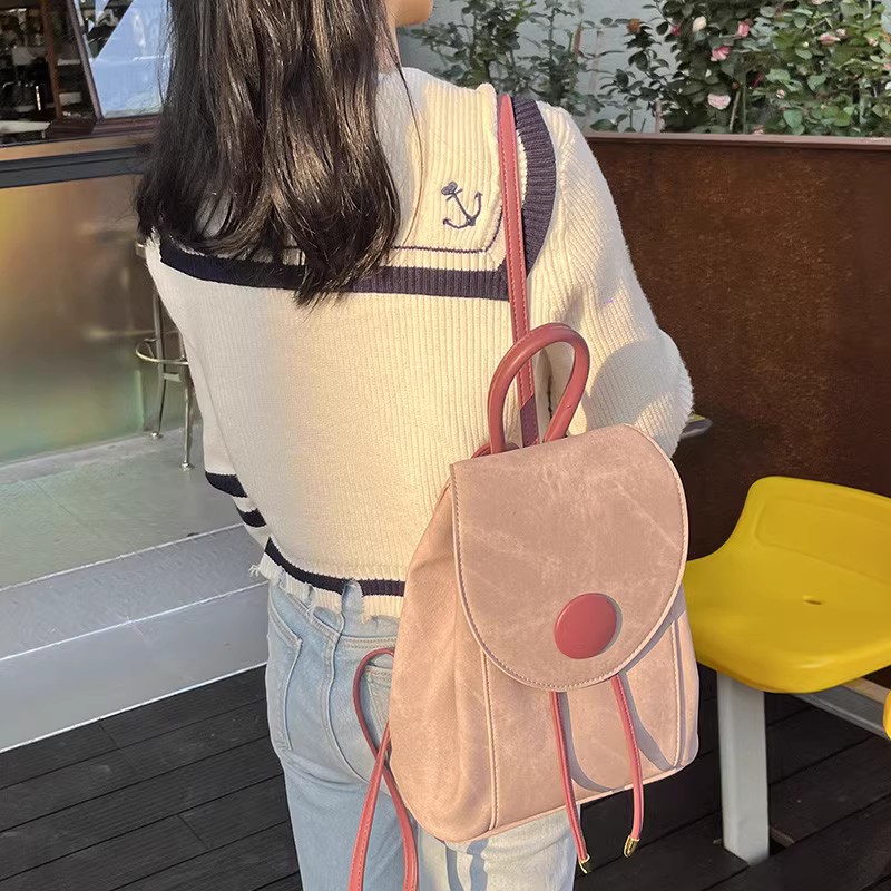 新款设计感小众双肩包女高级感时尚百搭小型号小巧束口袋抽绳背包